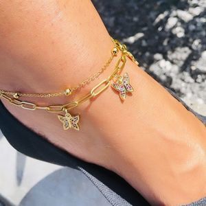 18k Gold Filled Charms Layered with Satellite Chain Anklet